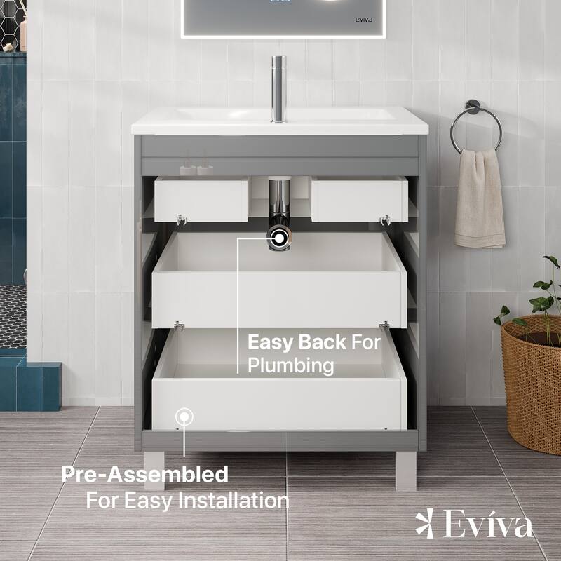 Eviva Joy 28"W Bath Vanity with Porcelain Top & Integrated Sink