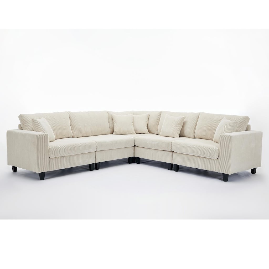 Oversized Corduroy Fabric Modular L Shaped Sectional Sofa Couch