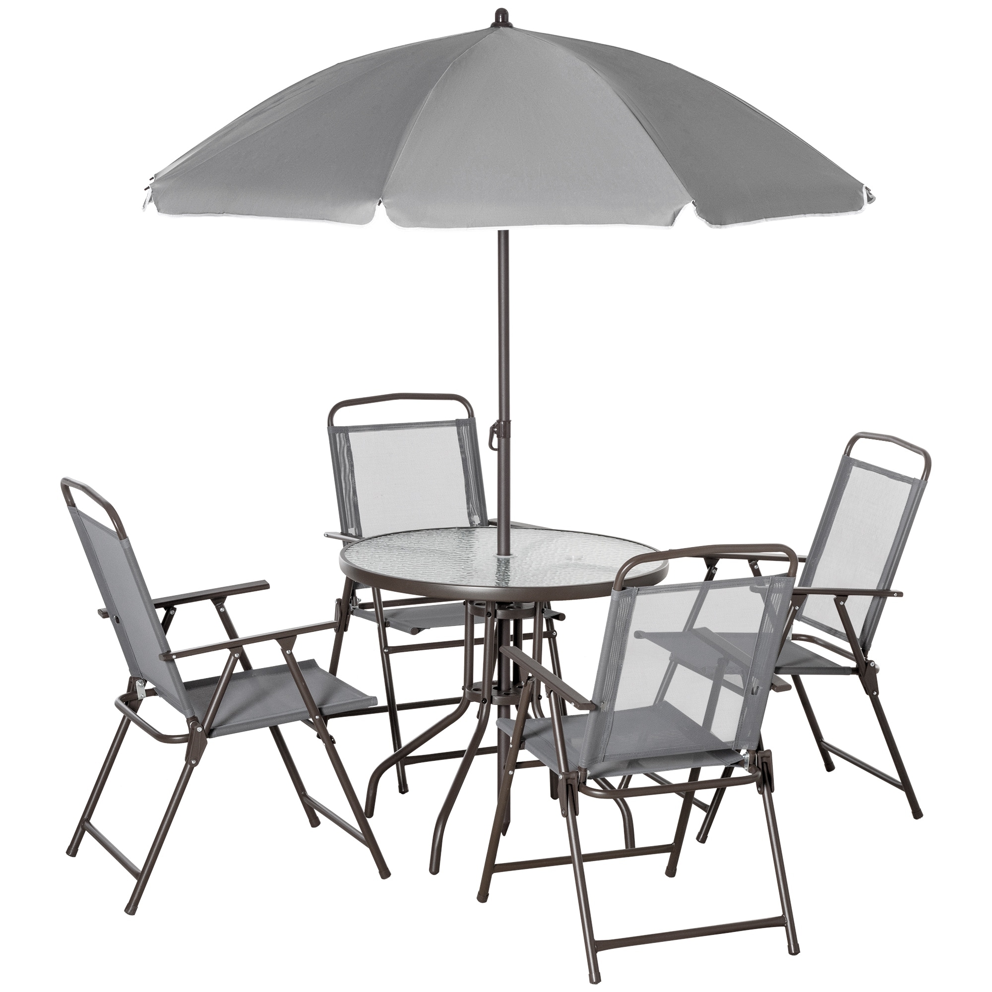 6-Pcs Folding Patio Dining Set, Outdoor Table Chairs with Umbrella, Patio Furniture Sets with Glass Table and 4 Folding Chairs