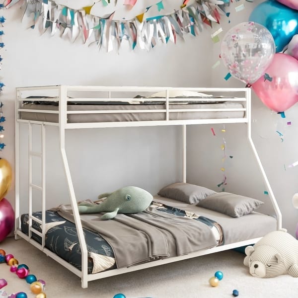 slide 2 of 11, Classic Square Metal Bunk Bed Frame,Twin over Full Metal Bunk White for Kids and Adult Black
