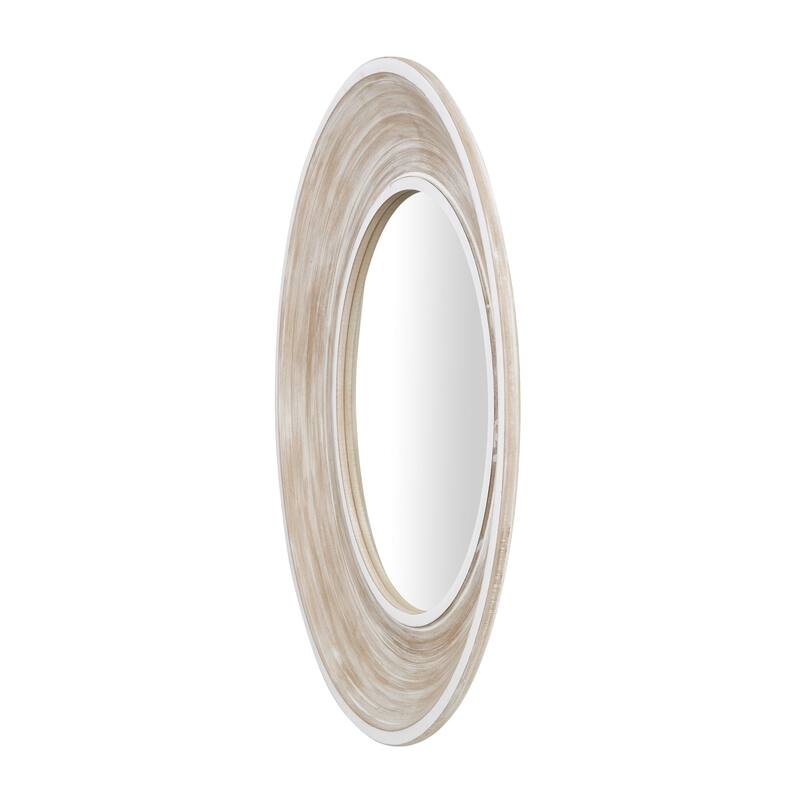 Wooden Room Wall Mirror with White Wash Effect - Cream - Roche River Decor