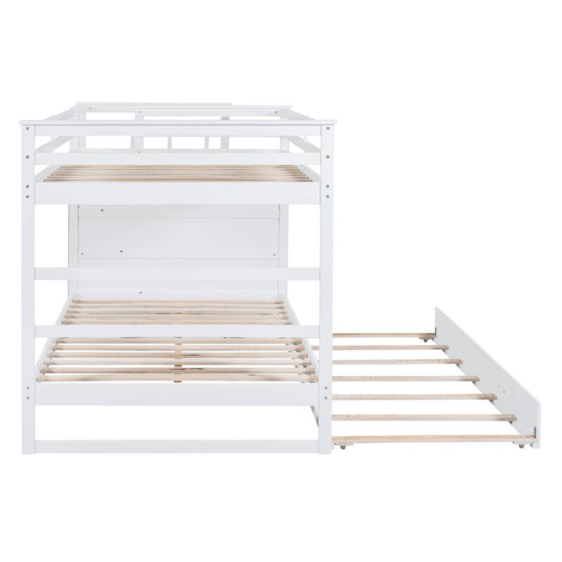 Solid Pine Bunk Bed with Trundle and Storage Staircase