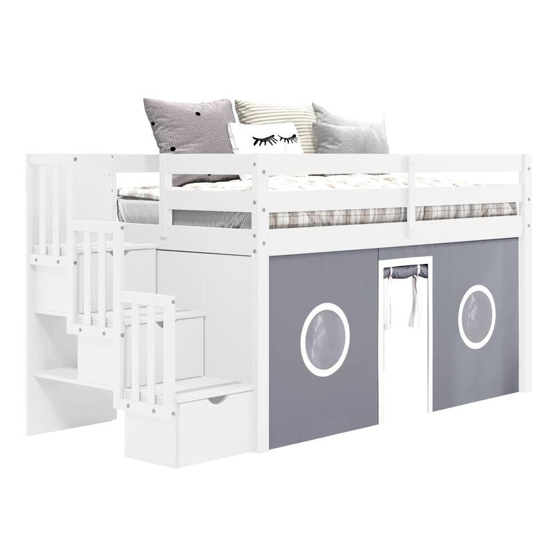 Taylor & Olive Trillium Low Loft Twin Bed with 3 Step-Stairway