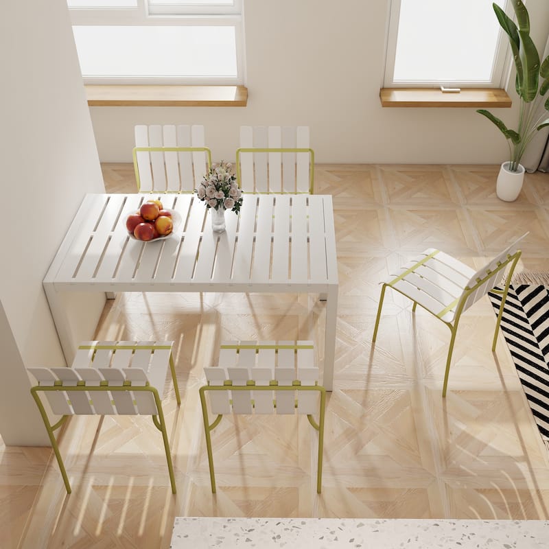 4-Pack Modern Striped Color Block Chairs - Waterproof PP Seat & Sturdy Metal Legs, Indoor/Outdoor Dining Set for Patio, Balcony
