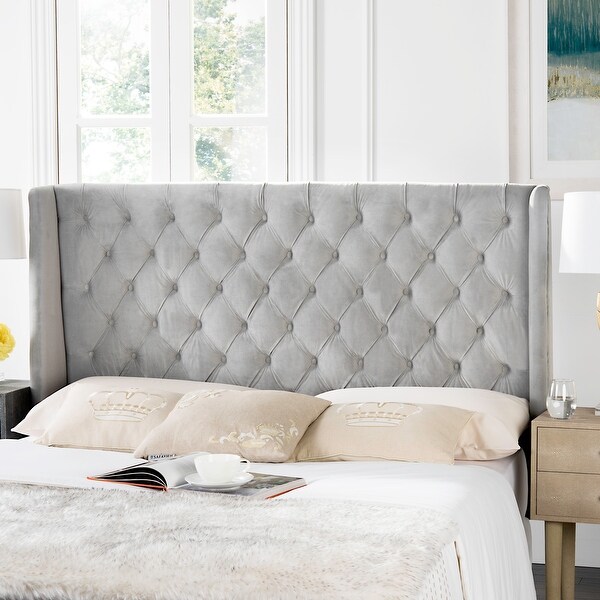 SAFAVIEH London Pewter Upholstered Tufted Wingback Headboard