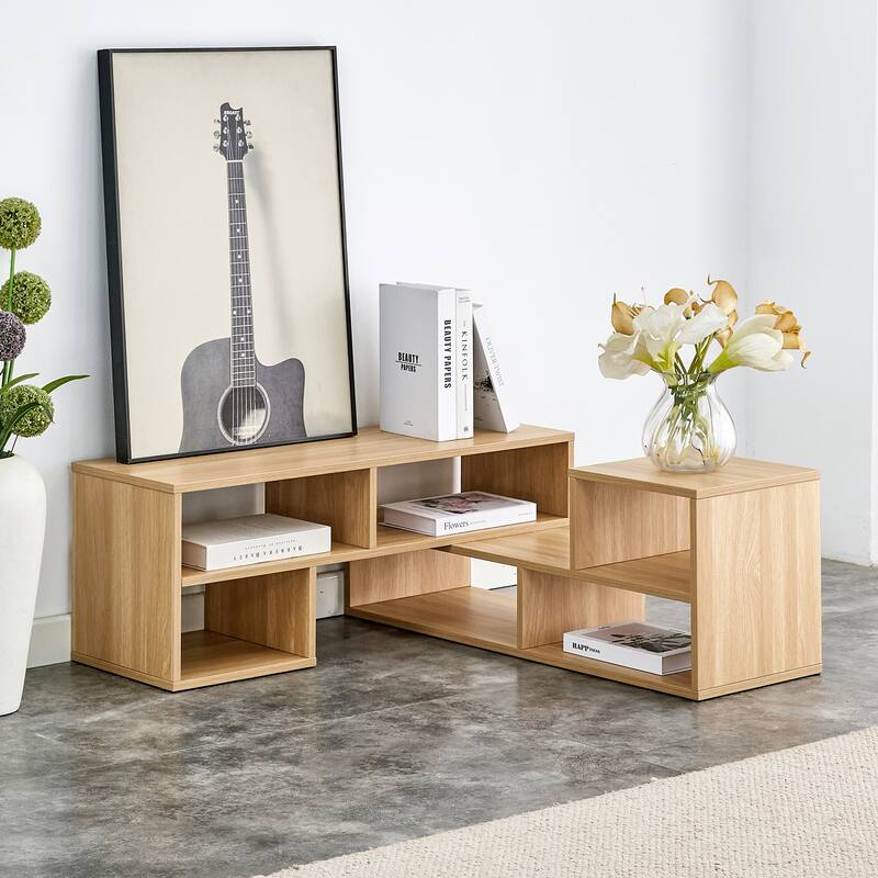 2-Piece Cube TV Stand, Free Combination Media Stand 2-Tier L-Shaped TV Stand with 6 Open Storage Compartments, for Living Room