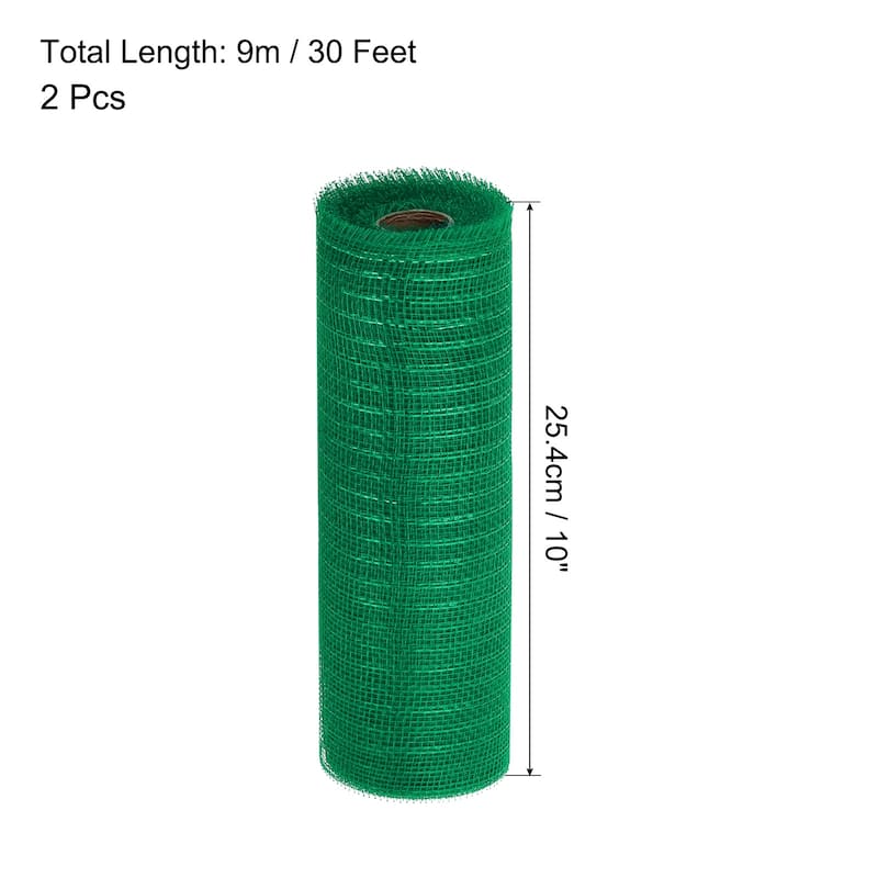 2 Pcs 10" x 30Feet PP Decorative Mesh Ribbon, Burgundy with Foil - Dark Green/Green