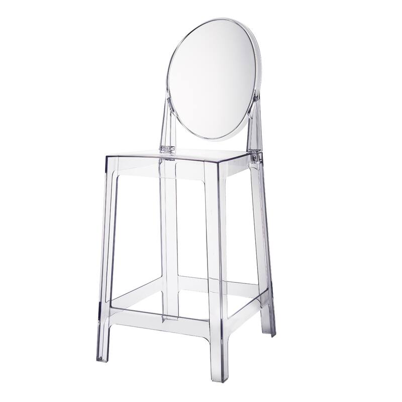 Set of 4 Smoke Modern 25" Seat Bar Stool Counter Height With Backs Plastic Chairs For Home Restaurant Office - Clear
