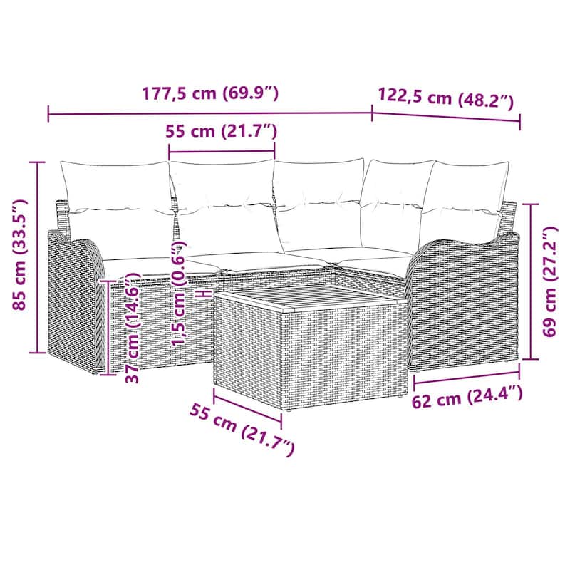 vidaXL 5 Piece Garden Sofa Set with Cushions - 69.9×48.2×27.2