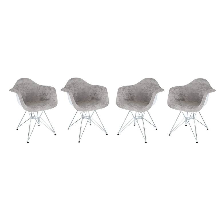 Willow Velvet Accent Armchair with Eiffel Chrome Base Set of 4 by LeisureMod - Cloudy Gray
