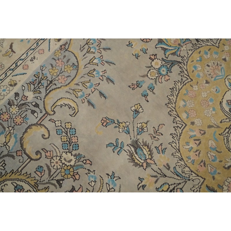Hand Knotted Oriental 100% Wool Carpet Traditional Floral Greys & Charcoal Tabriz Area Rug - 12' 1'' X 9' 5''