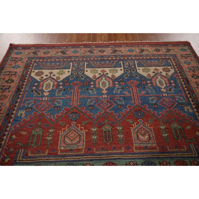 Geometric Red Sirjan Oriental Area Rug Hand-knotted Wool Carpet - 8'0"x 9'10"