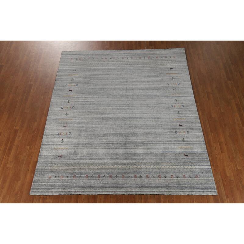 Hand Knotted Oriental 100% Wool Carpet Tribal Tribal Greys & Charcoal Gabbeh Area Rug - 9' 9'' X 8' 1''