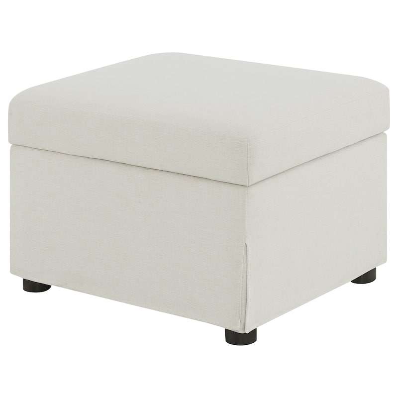 Merced Beige Upholstered Hydraulic Lift Top Storage Ottoman