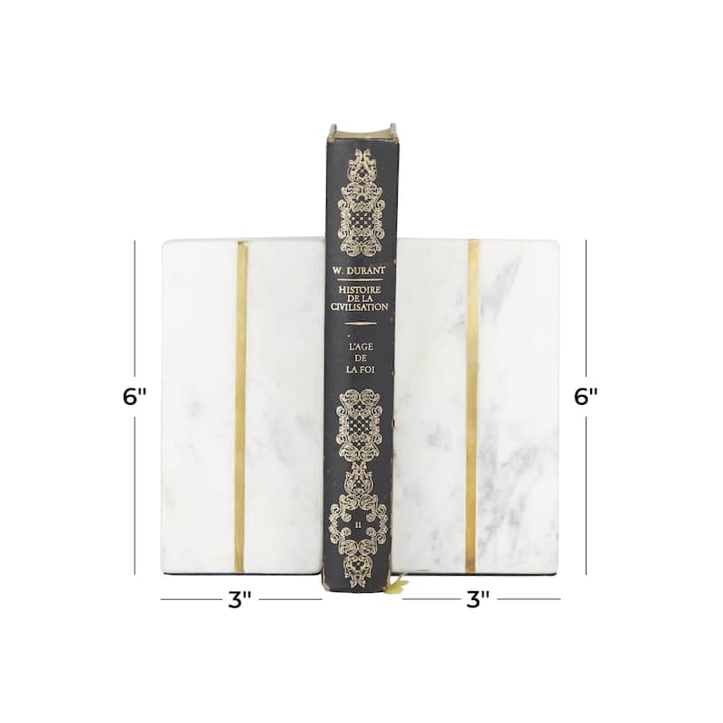 Marble Geometric Block 6 lbs Decorative Bookends with Gold Inlay - Set of 2 White or Black - CosmoLiving by Cosmopolitan