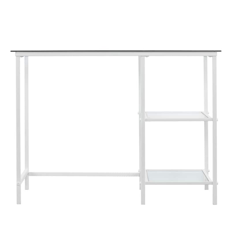 Sleek Metal Frame and Tempered Glass Desk, Multi-functional Student Desk for Home Office, Craft Room, or Vanity Area