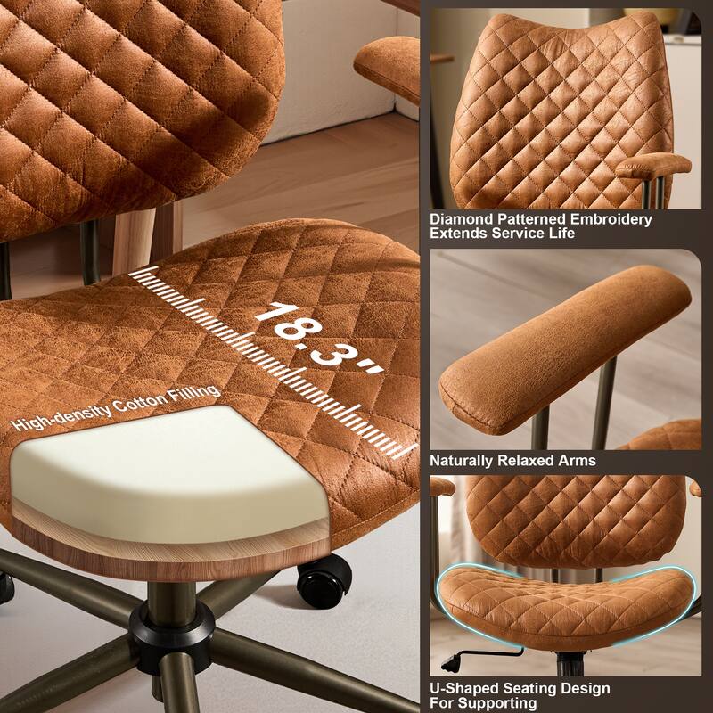 HOOOWOOO Mid-Century Leather Ergonomic Office Chair Adjustable Swivel Task Chair