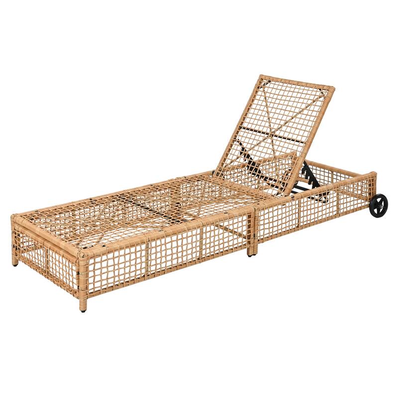 Outdoor Lounge Chair Set of 2, Patio Chaise Lounge with 5-Position Backrest, Rattan Outdoor Lounge Chair with Cushion and Wheels