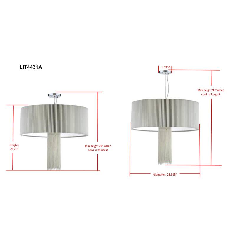 SAFAVIEH Lighting Anushree Adjustable 3-Light Chrome Pendant - 23.625"x23.625"x29 - 95 - Chrome/Cream - 24Wx24Dx95H