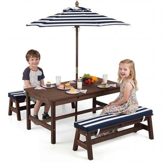 Gymax Kids Picnic Table Outdoor Wooden Table & Bench Set w/ Removable