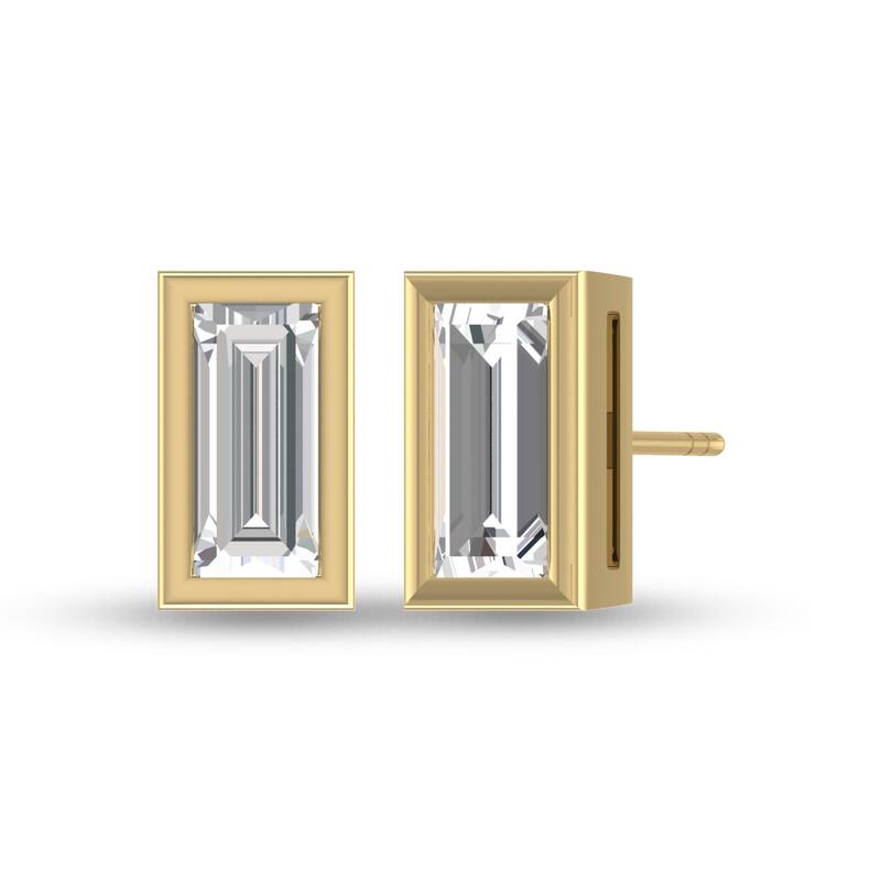 Marquee Lab Grown 1/4 Carat Baguette Bezel Set Diamond Solitaire Earrings in 14K Yellow Gold