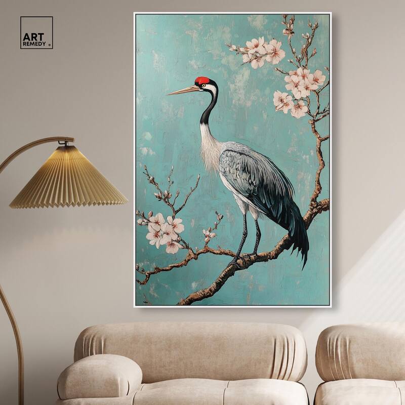 Crane in Blossom Canvas by Art Remedy