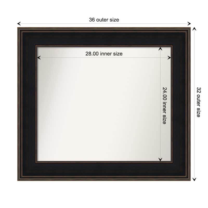 Mezzanine Espresso Framed Non-Beveled Custom Wall Mirror, Bathroom Vanity Mirror - Outer Size: 35.75 x 31.75
