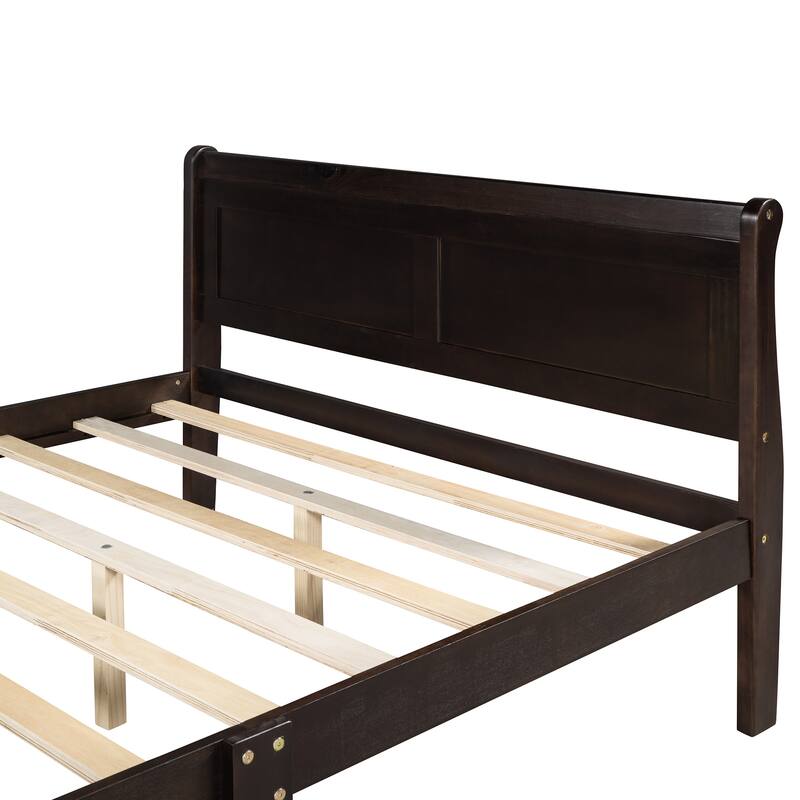Classic Wood Platform Bed with Headboard and Footboard, Solid Wood Bed Frame, Easy to Assemble, No Box Spring Needed