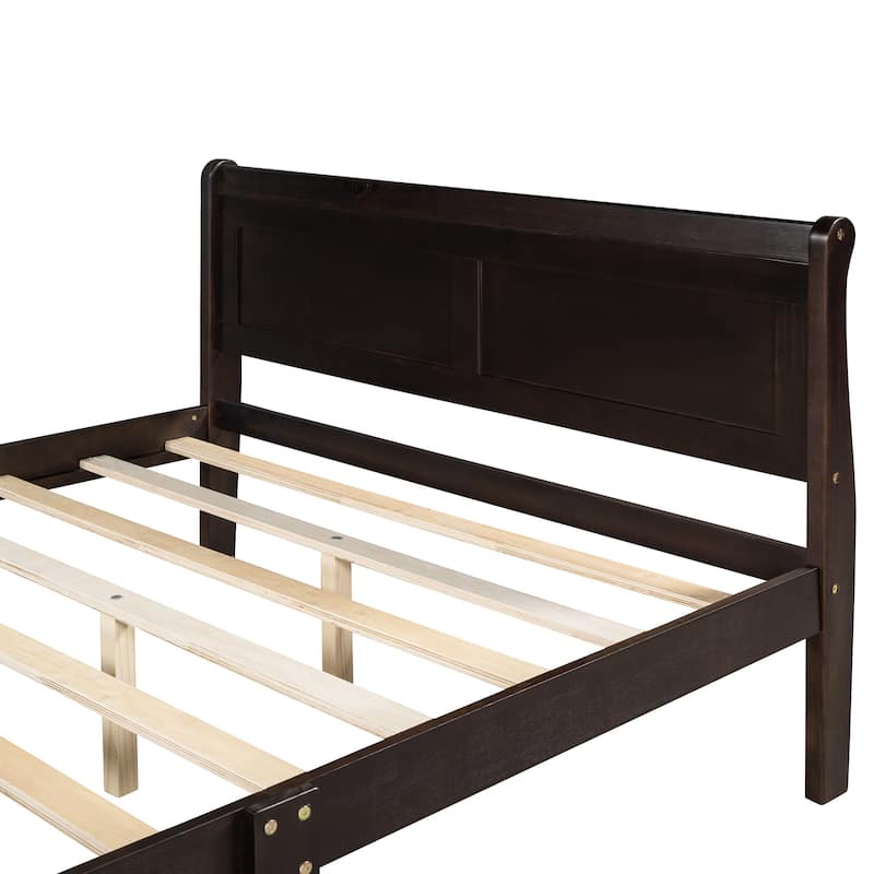 Queen Size Wood Platform Bed Frame Sleigh Bed with Panel Design
