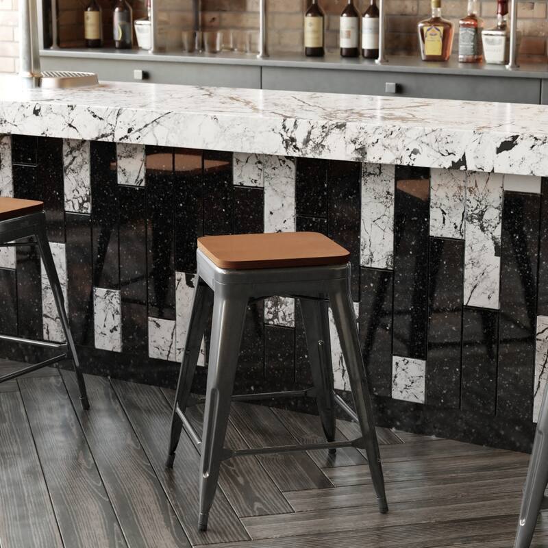 Indoor/Outdoor Backless Counter Stool with Poly Resin Seat