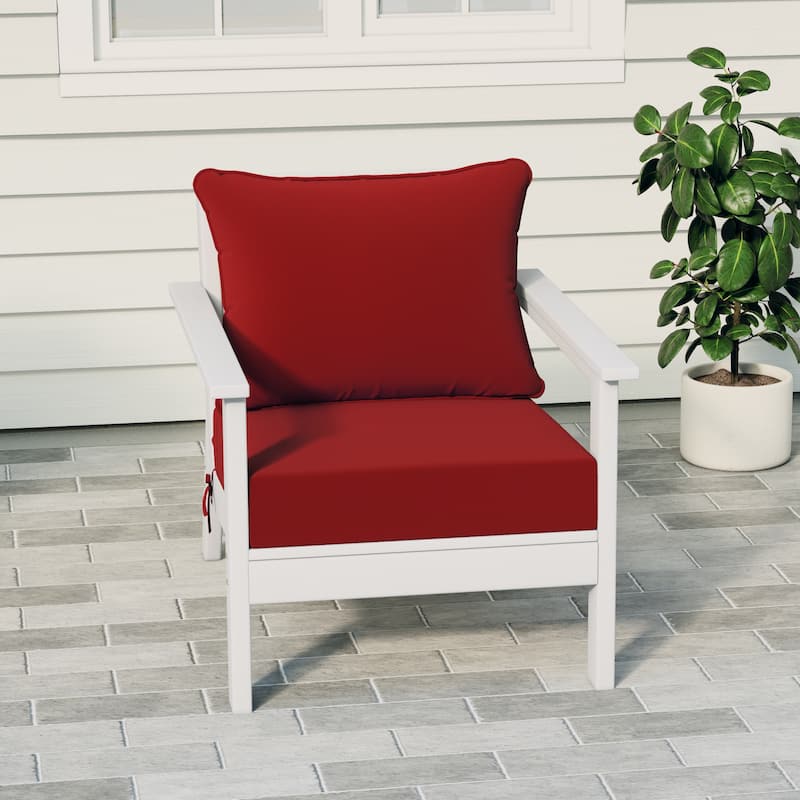 Birchwood All Weather HDPE Outdoor Patio Deep Seating White Club Chair With Cushions (1-Piece) - White/Red