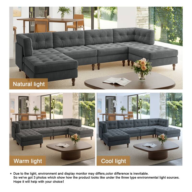 Oversized Modular Sectional Corduroy Fabric Tufted Sofa