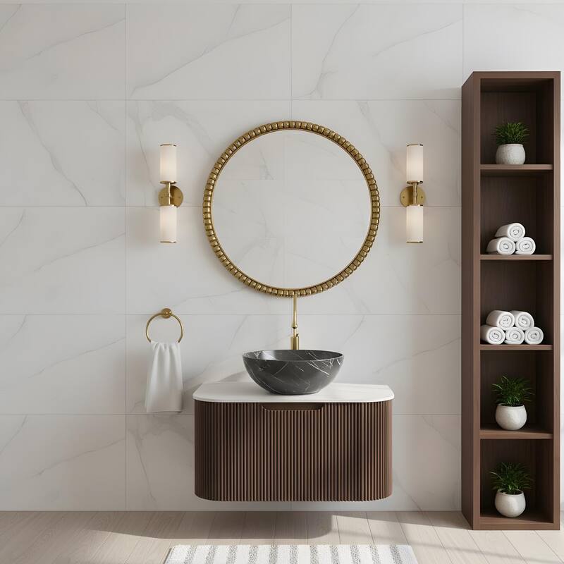 Wall Mounted Bathroom Vanity with Black Bowl Ceramic Basin