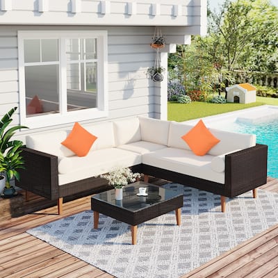 Outdoor Wicker Weaving Conversation Combo Set of 4