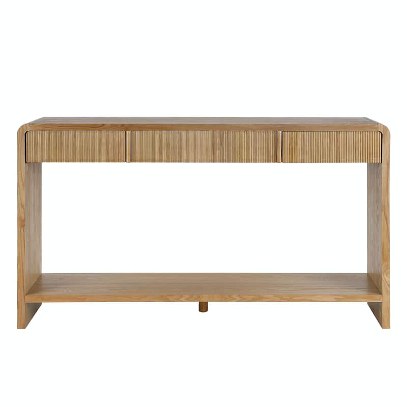 Modern 3-Drawer Console Table with Vertical Slats and Rounded Edges