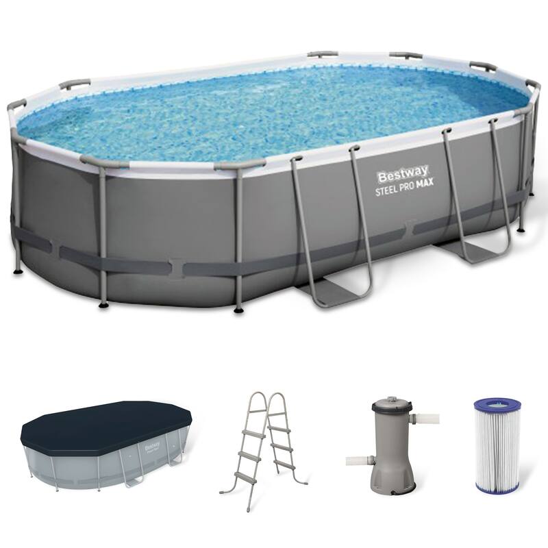 Bestway Power Steel 16' x 10' x 42" Rectangular Above Ground Swimming Pool Set