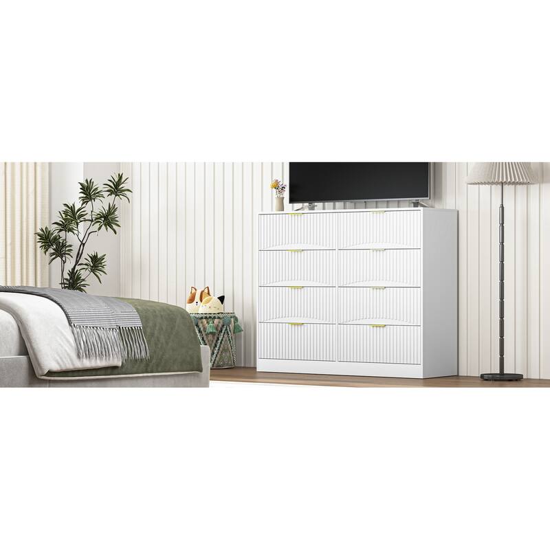 Modern 8 Drawers Dresser Chests for Bedroom, 47.2" Wide Wood Chest of Drawers with Gold Metal Handle, Drawer Organizer