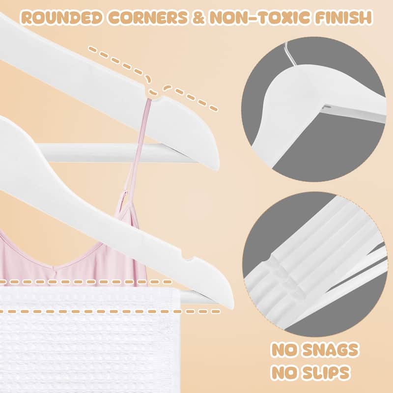 BP4U Kids Wooden Hangers with Pants Bar, Wood Clothes Hangers for Baby, Newborns, Toddlers & Children's Shirts, Coats, Dresses