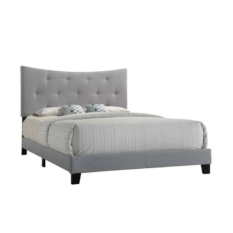 Grey Tufted Queen Bed with Solid Headboard and Footboard