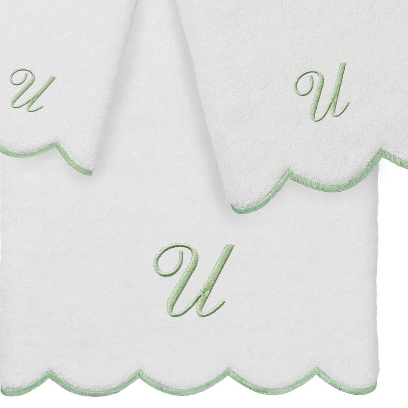 Authentic Hotel and Spa 100% Turkish Cotton Green ADORNIA Scallop Personalized 3 Piece Towel Set - 3 Piece Set