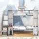 preview thumbnail 3 of 13, Castle-Shaped Metal Twin over Twin Bunk Bed with Wardrobe, Storage Staircase, and Open Cabinets, White+Grey