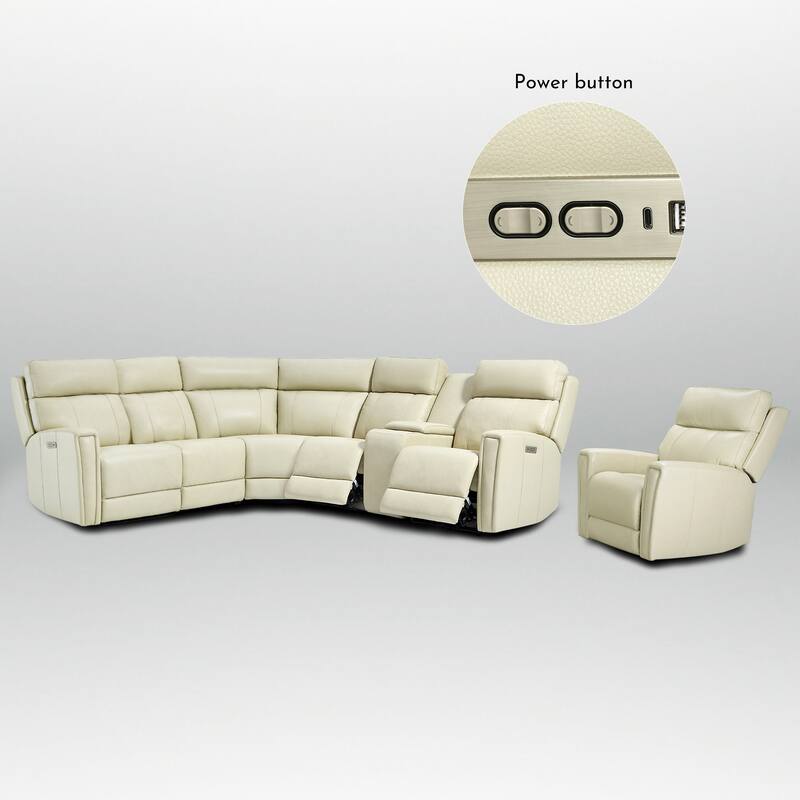 104" W 6 Seater Genuine Leather Power Sectional Sofa and Recliner Set with Dual Power, Zero Gravity, 1 Power Armlesschair