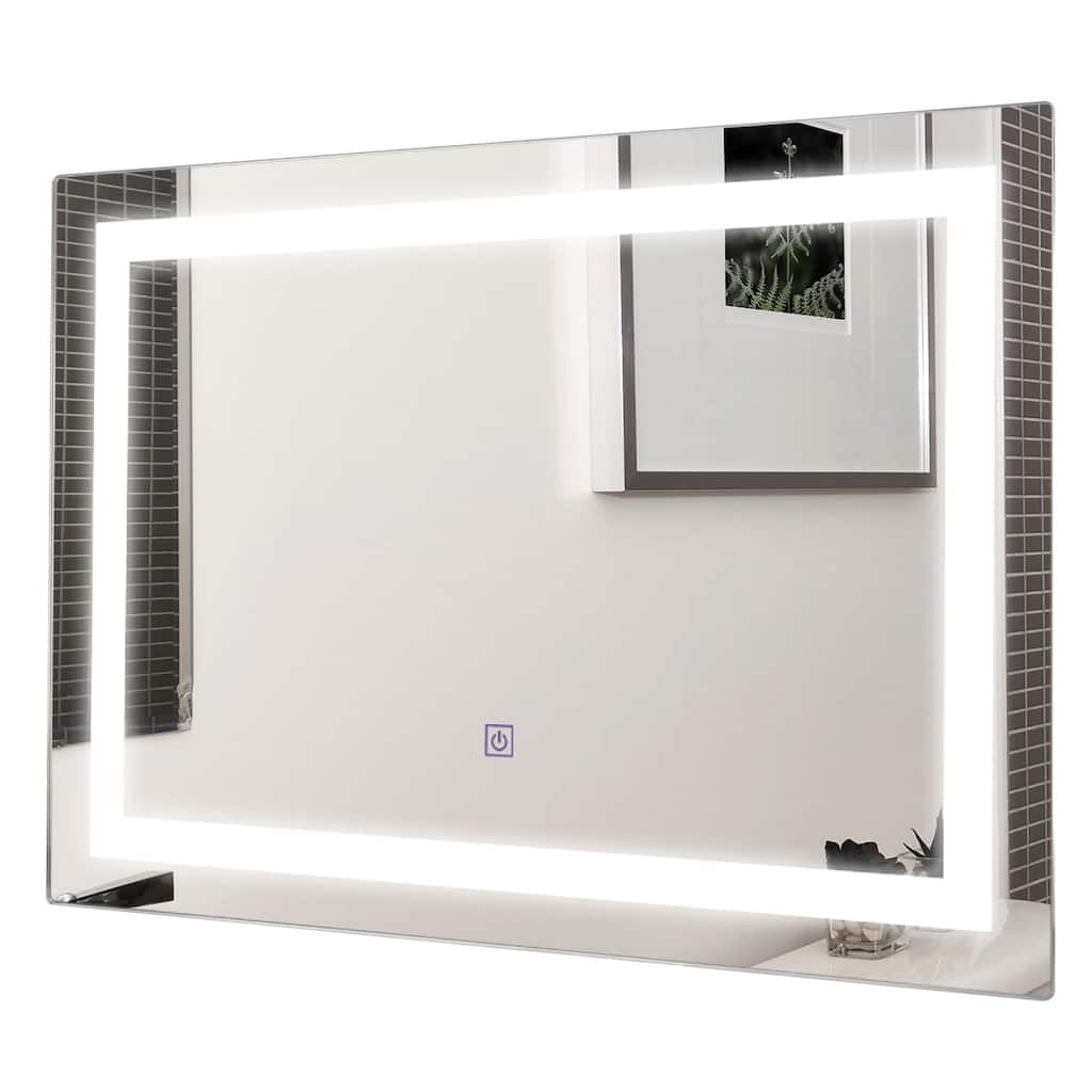 Costway Bathroom LED Mirror Wall-mounted 3-Color Dimmable Touch Button - White - 27.5'' x 17 '' X 1''