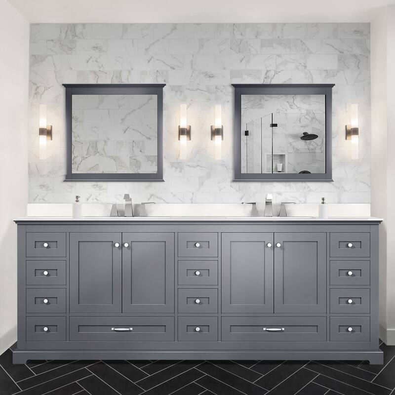Dukes 84 in. W x 22 in. D Dark Grey Double Bath Vanity and White Quartz Top - Grey - Brushed Nickel Finish - Double Vanities
