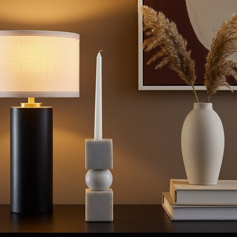 Marble Stone Taper Holder with Geometric Contemporary Design