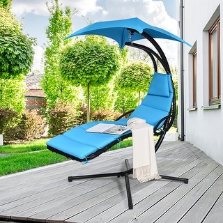 Hanging Chaise Lounger Chair Porch Swing Chair w/Pillow and Canopy