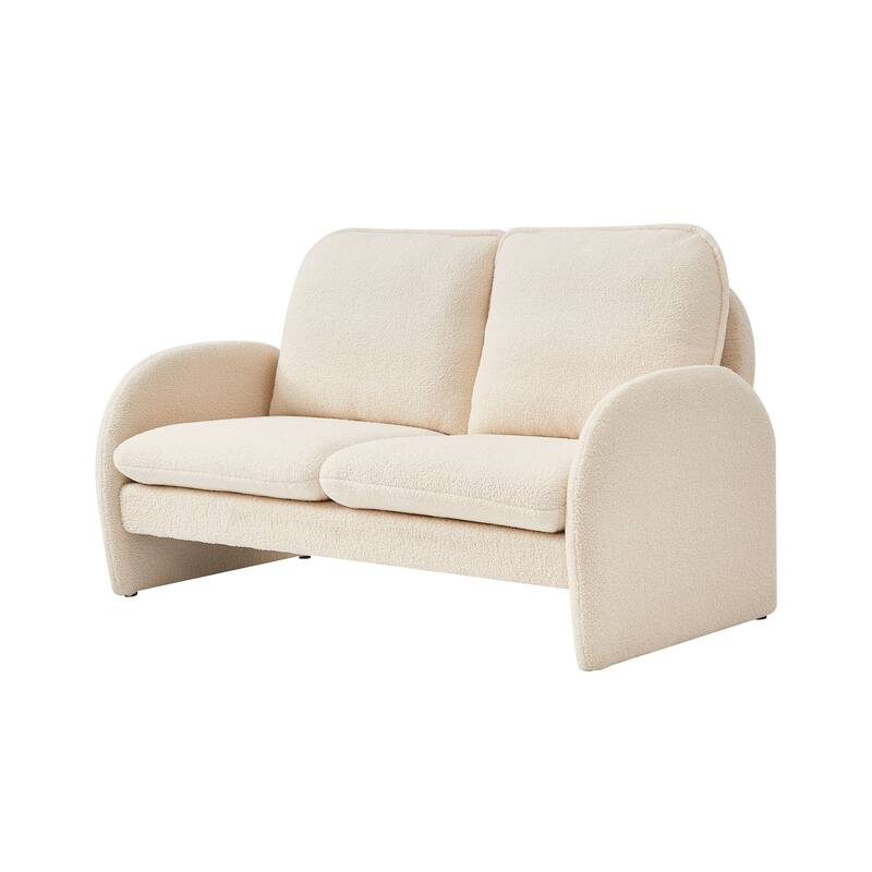 59" Lambswool Fabric Upholstered Loveseat Sofa with High Back & Toss Pillows 2 Seater Leisure Couch ,Tool-Free Assembly - Beige