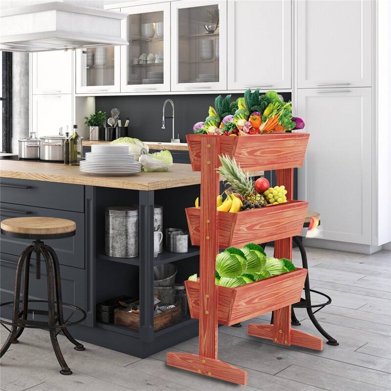 Vertical Raised Garden Bed with 3 Containers, Elevated Freestanding Herb Planter Box Growing Vegetable, Strawberry, Flower