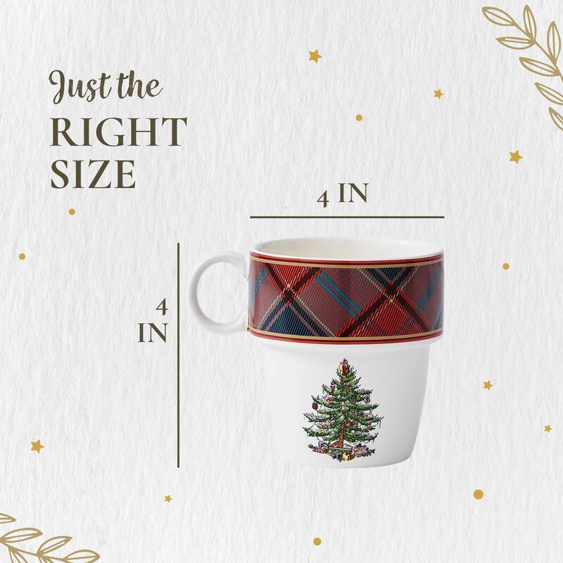 Spode Set of 4 Christmas Tree Tartan Stackable Mugs