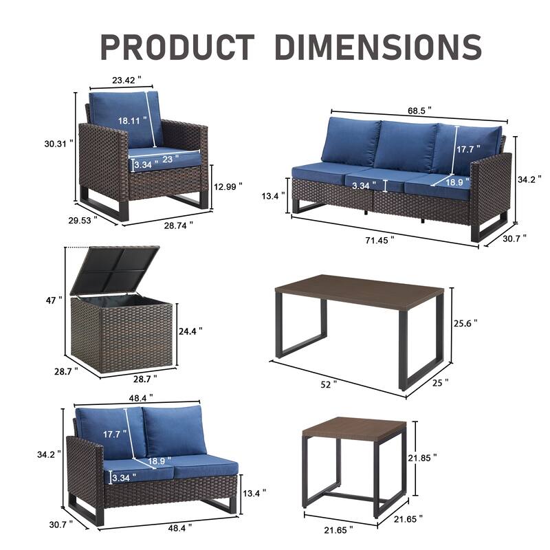 Gymojoy 7 Person All-Weather Wicker Outdoor Conversation Set Seating Group With lounge Chairs And Coffee Table